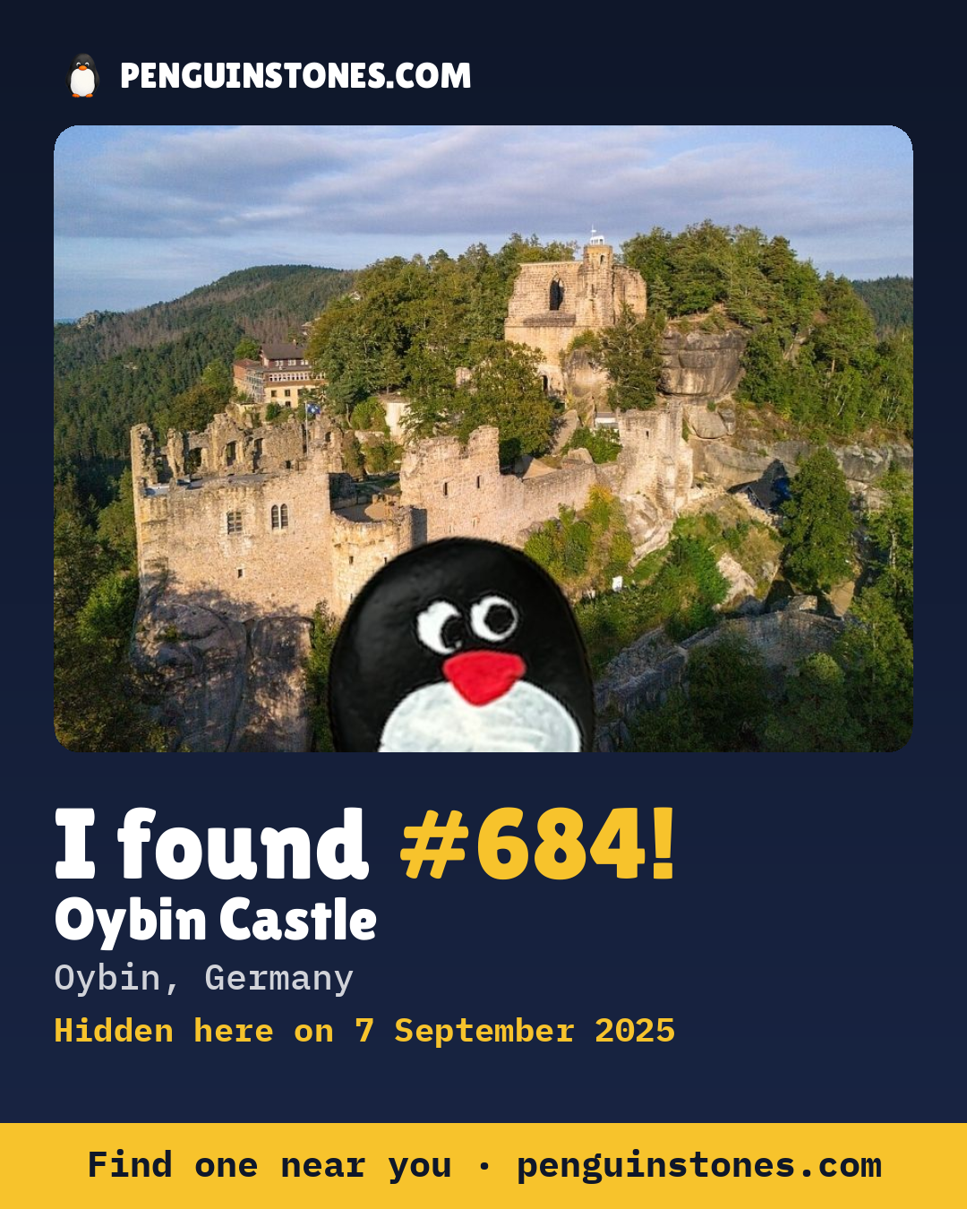 Obrázok s nápisom „I found #684“: fotka kameňa, kde je a ako ďaleko docestoval