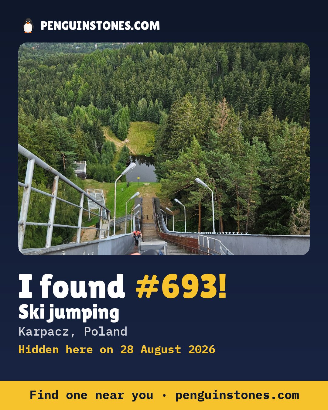 Obrázok s nápisom „I found #693“: fotka kameňa, kde je a ako ďaleko docestoval