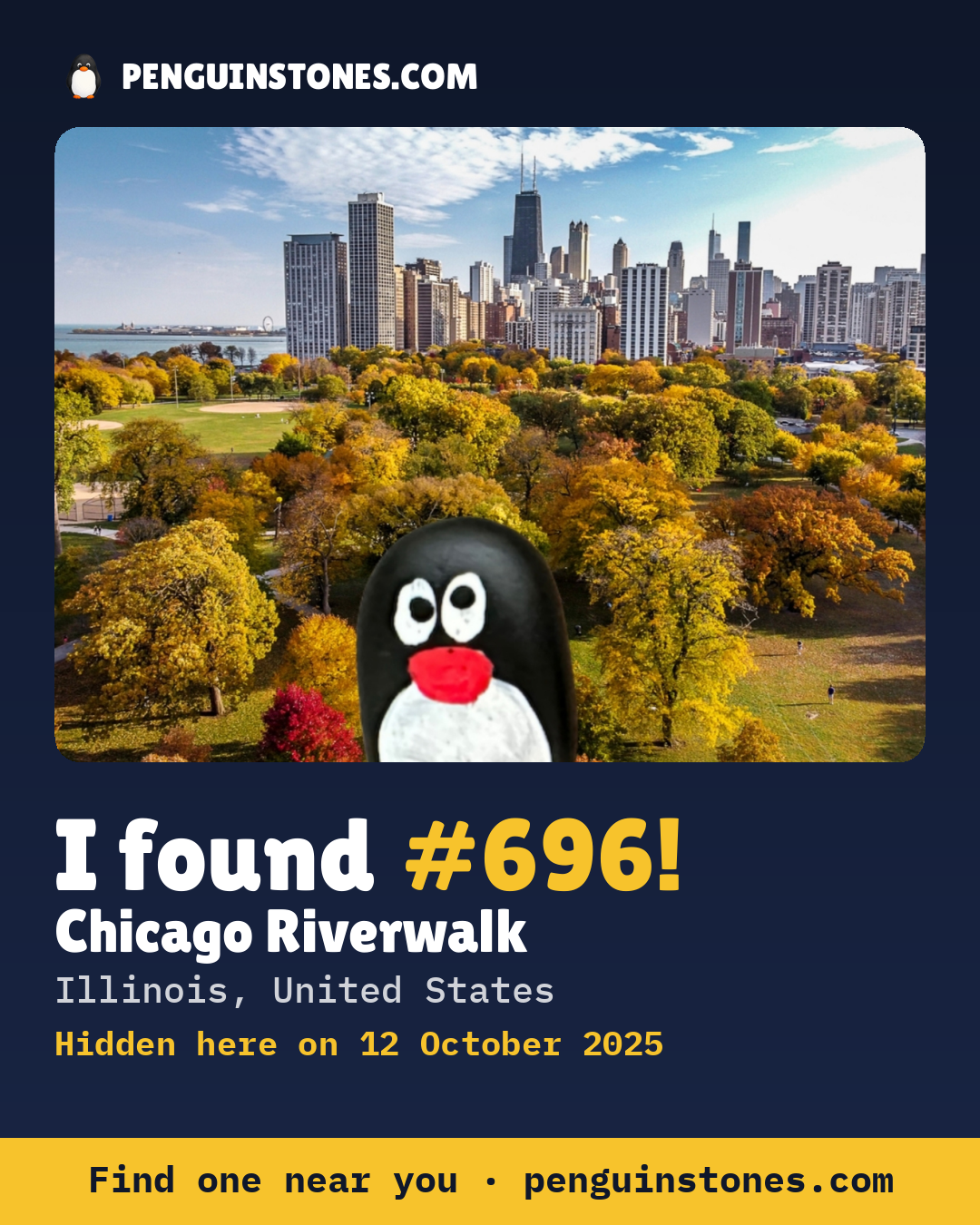 Obrázok s nápisom „I found #696“: fotka kameňa, kde je a ako ďaleko docestoval