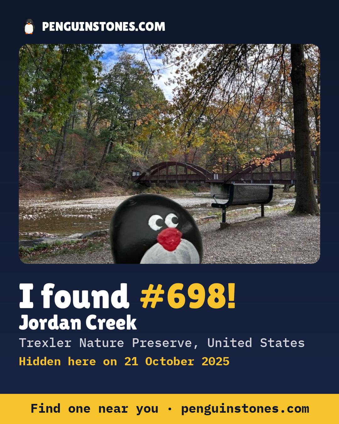 Obrázok s nápisom „I found #698“: fotka kameňa, kde je a ako ďaleko docestoval