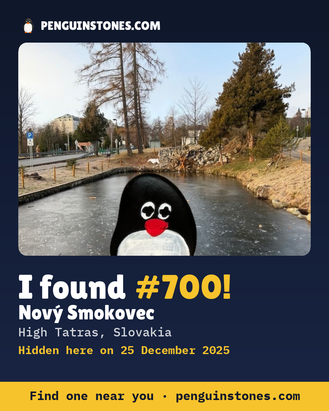 Obrázok s nápisom „I found #700“: fotka kameňa, kde je a ako ďaleko docestoval