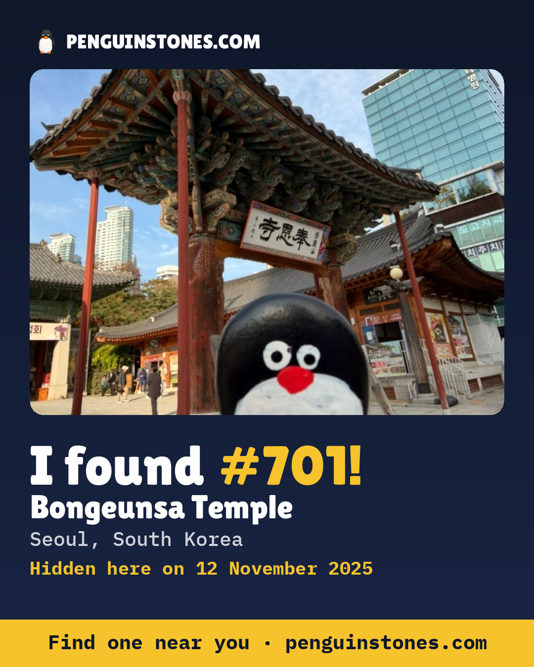 Obrázok s nápisom „I found #701“: fotka kameňa, kde je a ako ďaleko docestoval