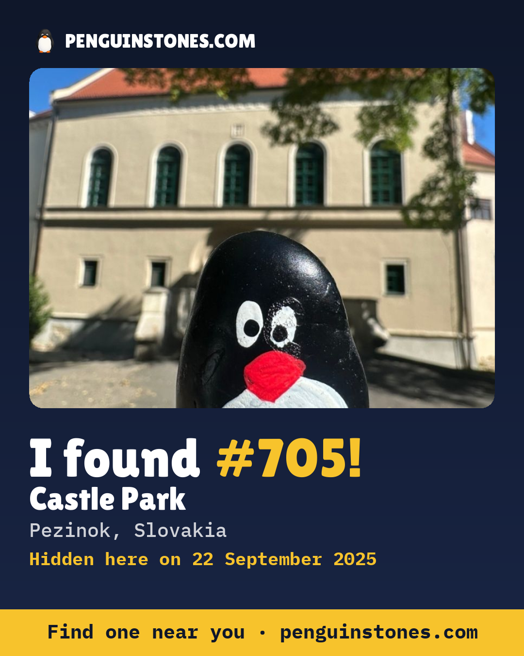Obrázok s nápisom „I found #705“: fotka kameňa, kde je a ako ďaleko docestoval