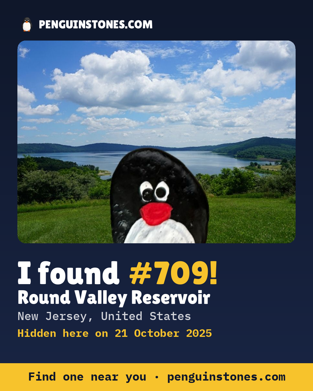 Obrázok s nápisom „I found #709“: fotka kameňa, kde je a ako ďaleko docestoval