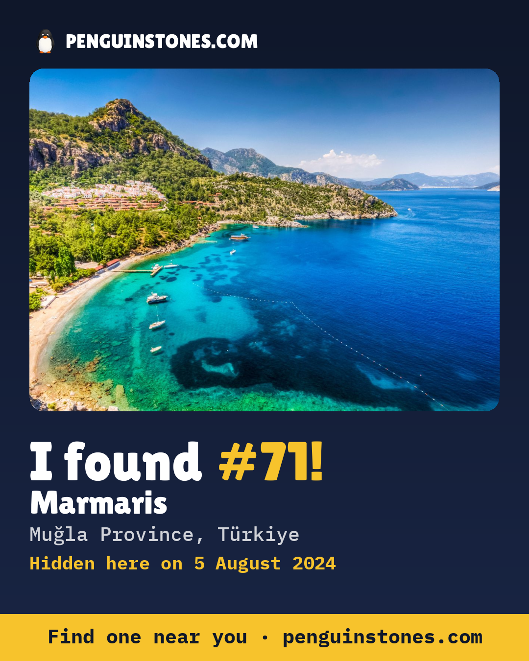 Obrázok s nápisom „I found #71“: fotka kameňa, kde je a ako ďaleko docestoval
