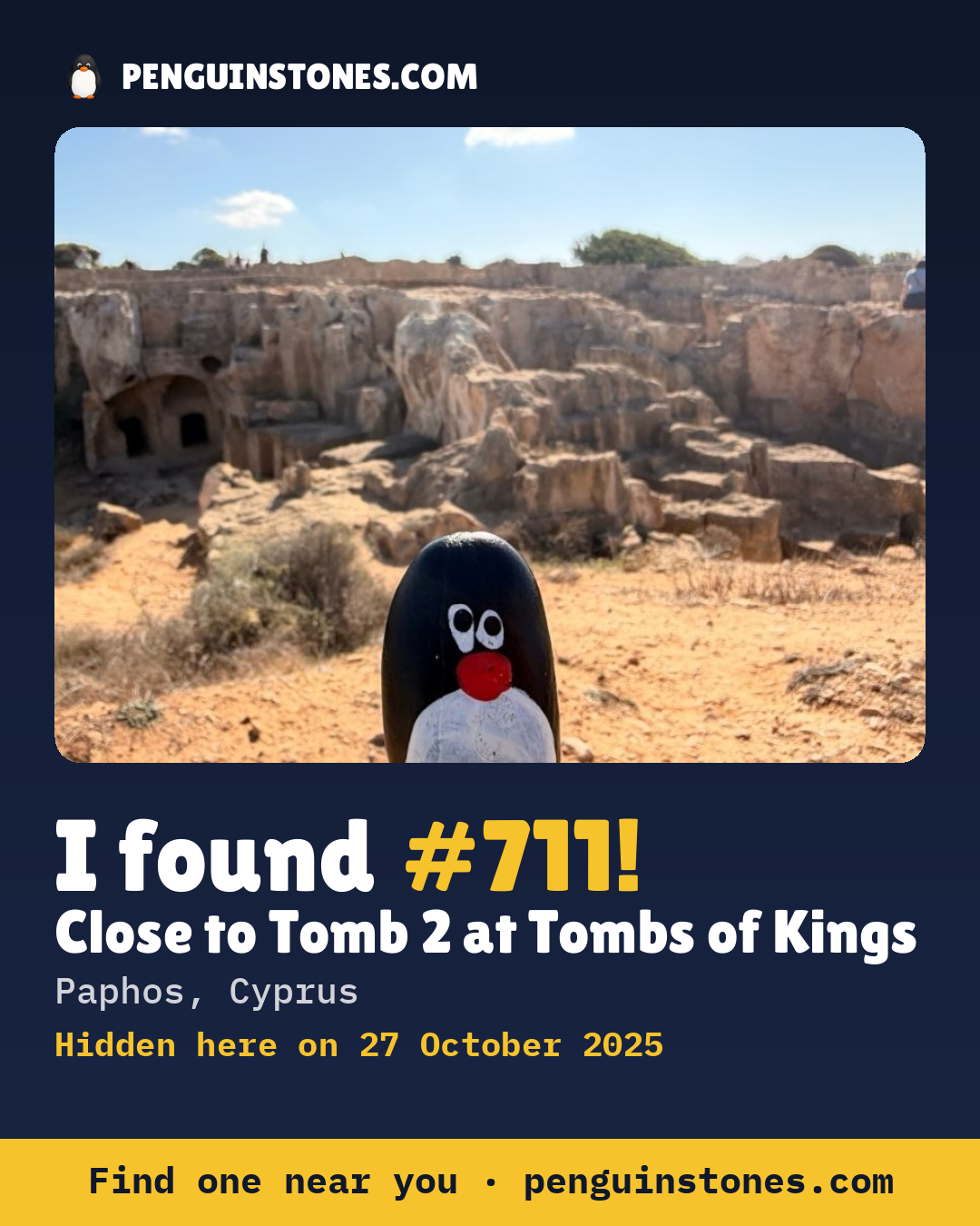 Obrázok s nápisom „I found #711“: fotka kameňa, kde je a ako ďaleko docestoval
