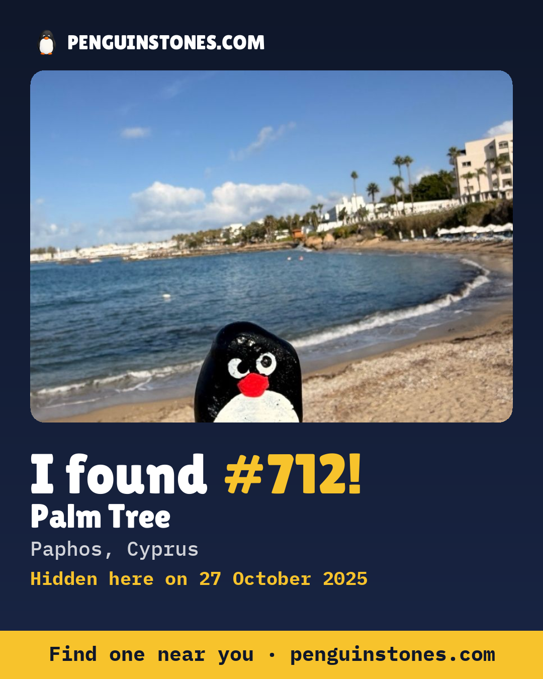 Obrázok s nápisom „I found #712“: fotka kameňa, kde je a ako ďaleko docestoval