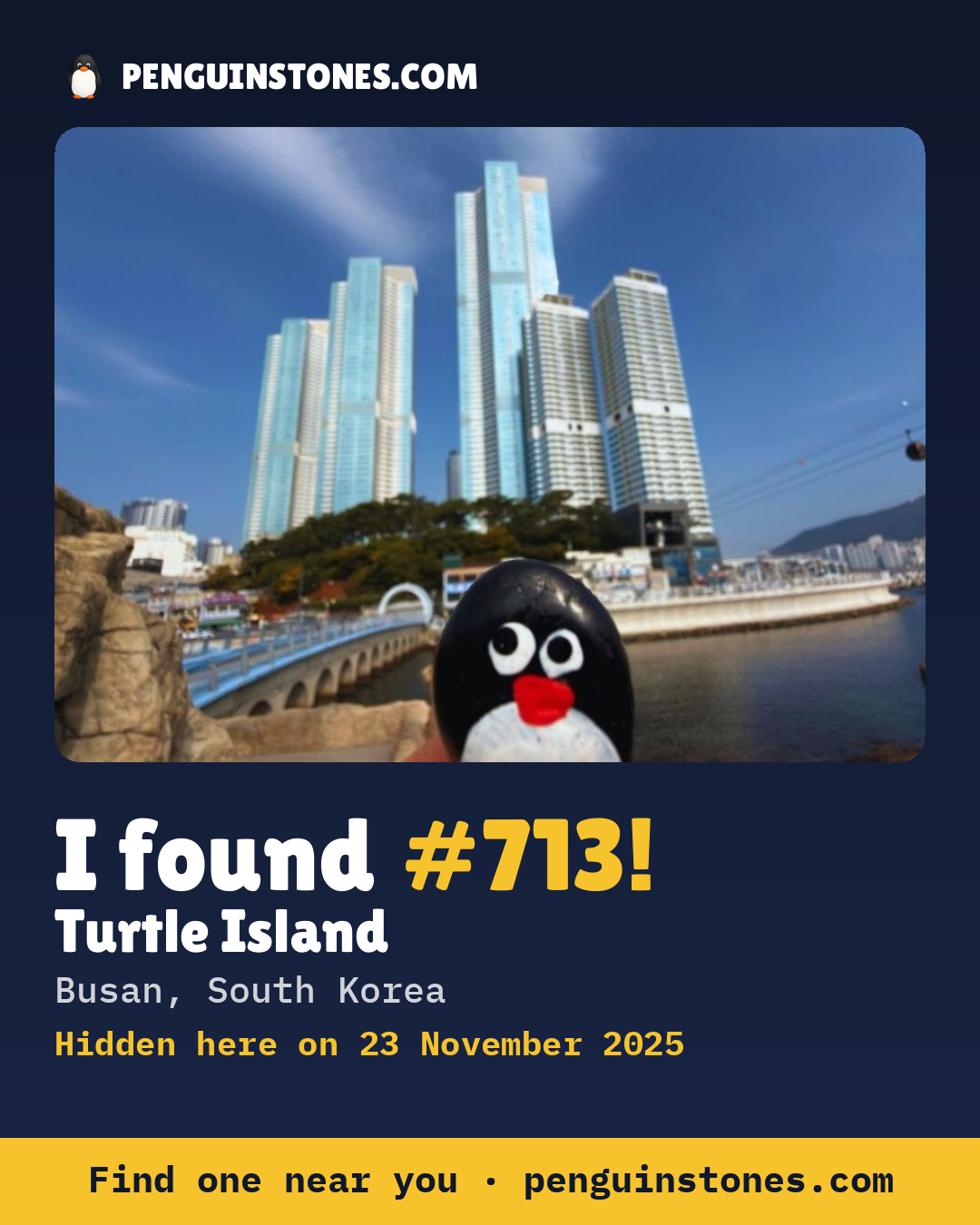 Obrázok s nápisom „I found #713“: fotka kameňa, kde je a ako ďaleko docestoval