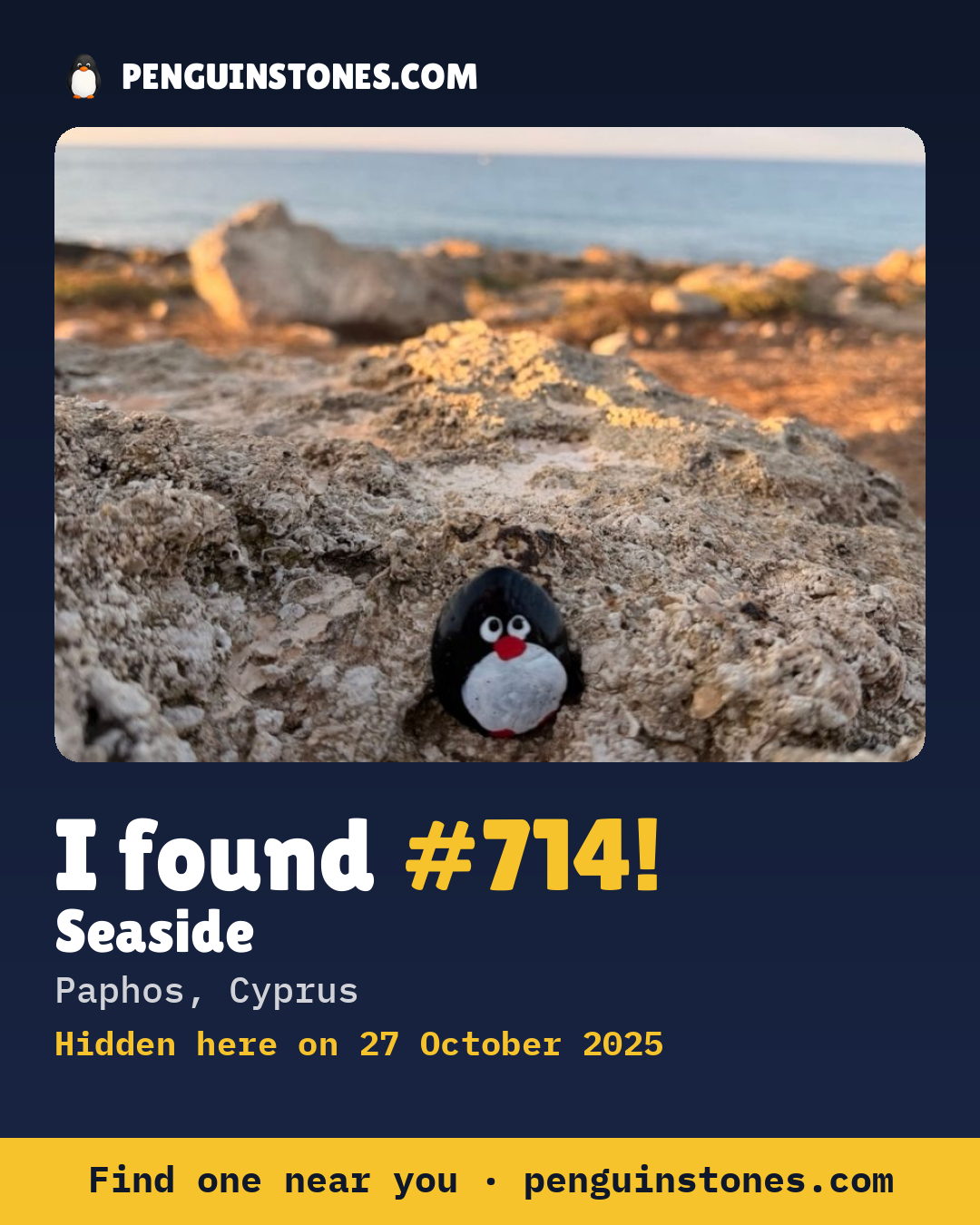 Obrázok s nápisom „I found #714“: fotka kameňa, kde je a ako ďaleko docestoval