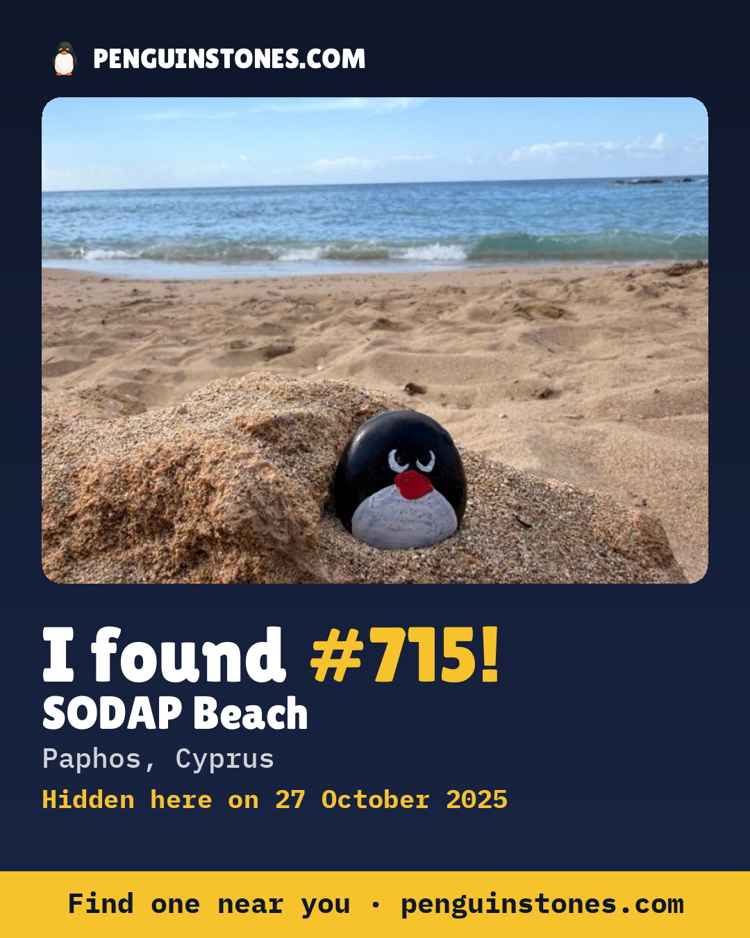 Obrázok s nápisom „I found #715“: fotka kameňa, kde je a ako ďaleko docestoval