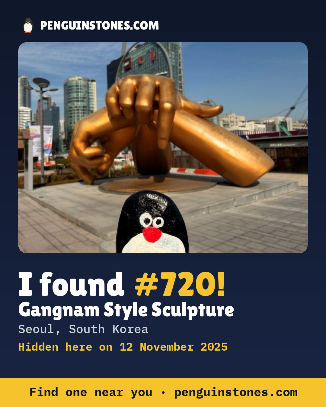 Obrázok s nápisom „I found #720“: fotka kameňa, kde je a ako ďaleko docestoval