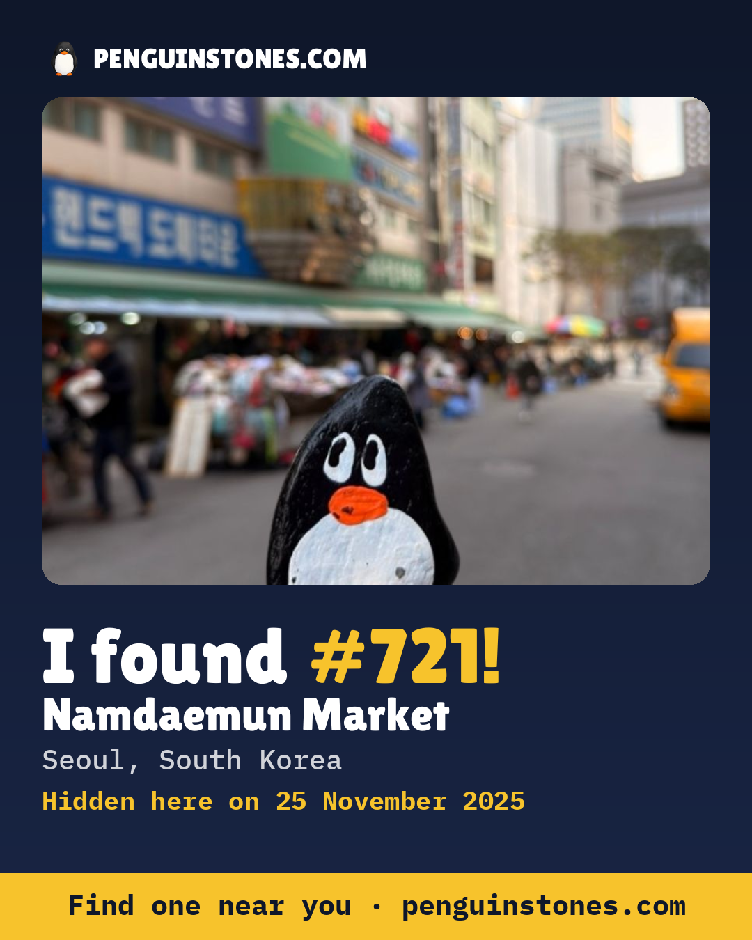 Obrázok s nápisom „I found #721“: fotka kameňa, kde je a ako ďaleko docestoval