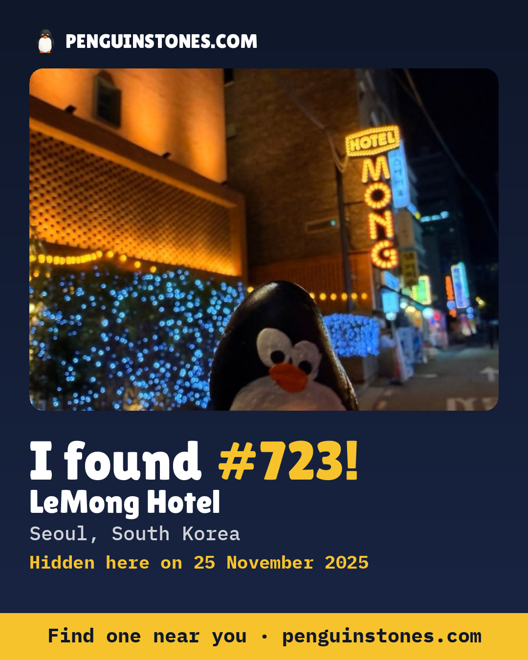 Obrázok s nápisom „I found #723“: fotka kameňa, kde je a ako ďaleko docestoval