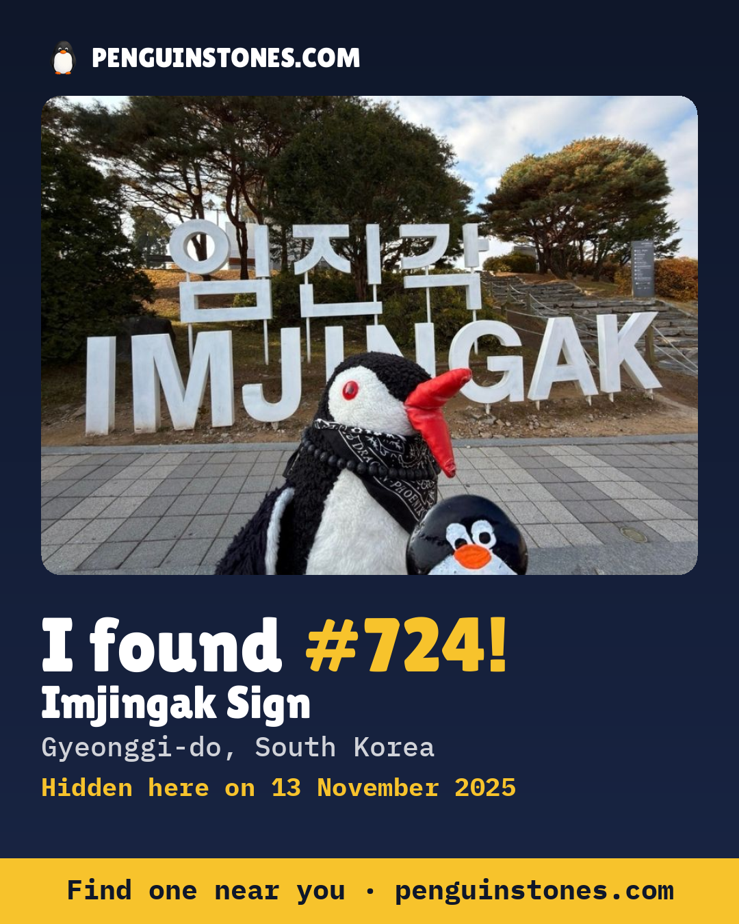 Obrázok s nápisom „I found #724“: fotka kameňa, kde je a ako ďaleko docestoval