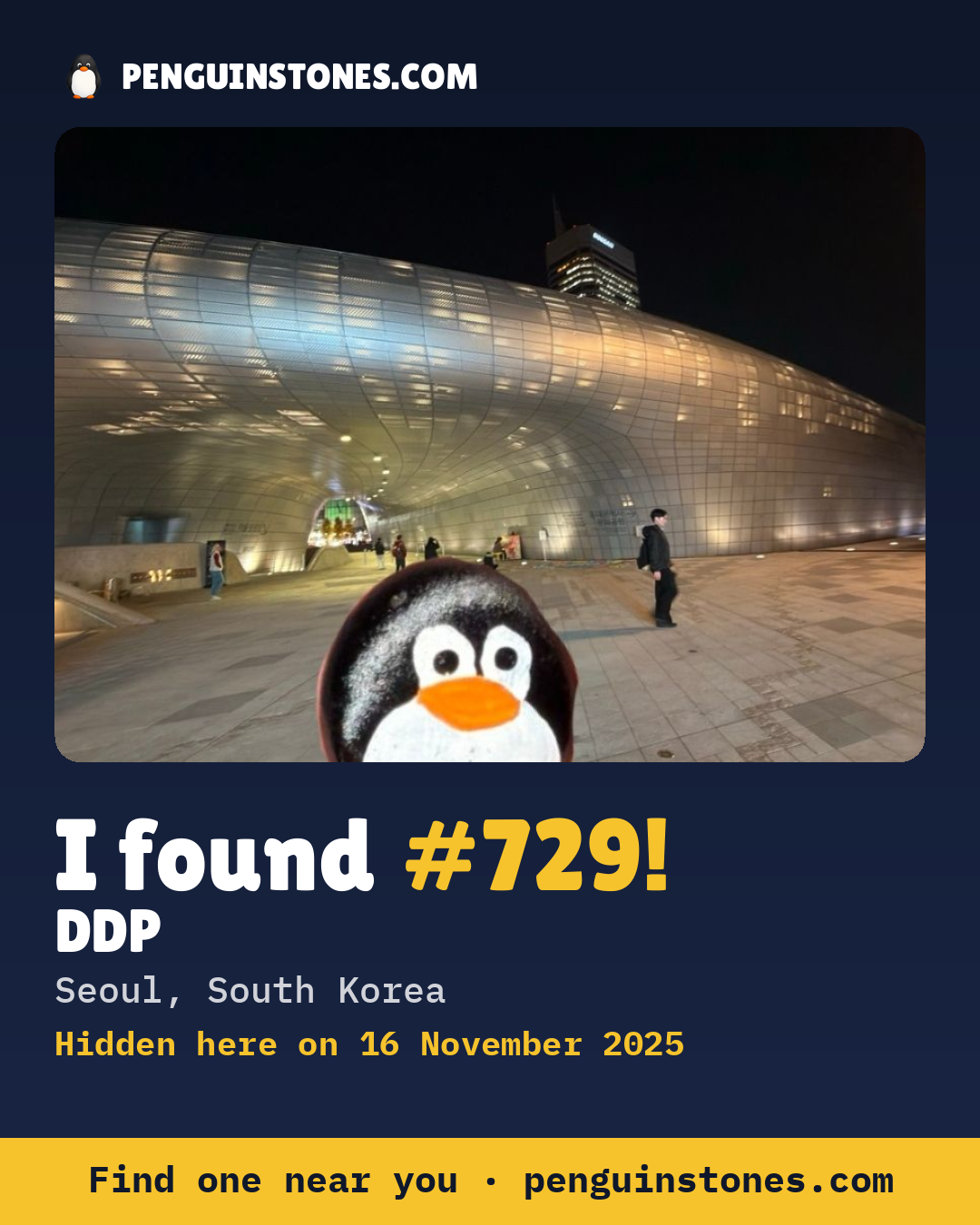 Obrázok s nápisom „I found #729“: fotka kameňa, kde je a ako ďaleko docestoval