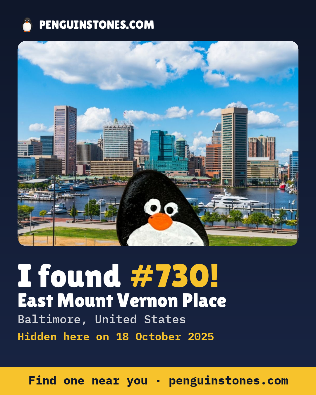 Obrázok s nápisom „I found #730“: fotka kameňa, kde je a ako ďaleko docestoval