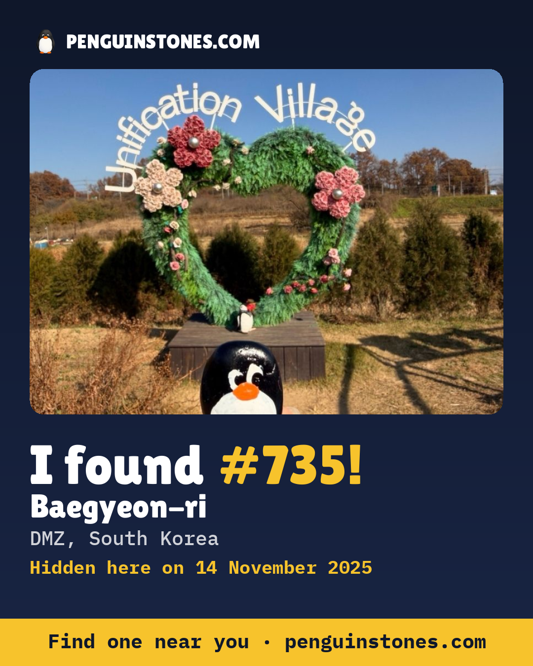 Obrázok s nápisom „I found #735“: fotka kameňa, kde je a ako ďaleko docestoval