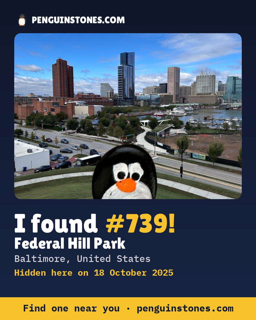 Obrázok s nápisom „I found #739“: fotka kameňa, kde je a ako ďaleko docestoval