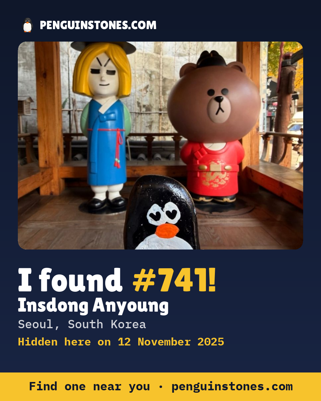 Obrázok s nápisom „I found #741“: fotka kameňa, kde je a ako ďaleko docestoval