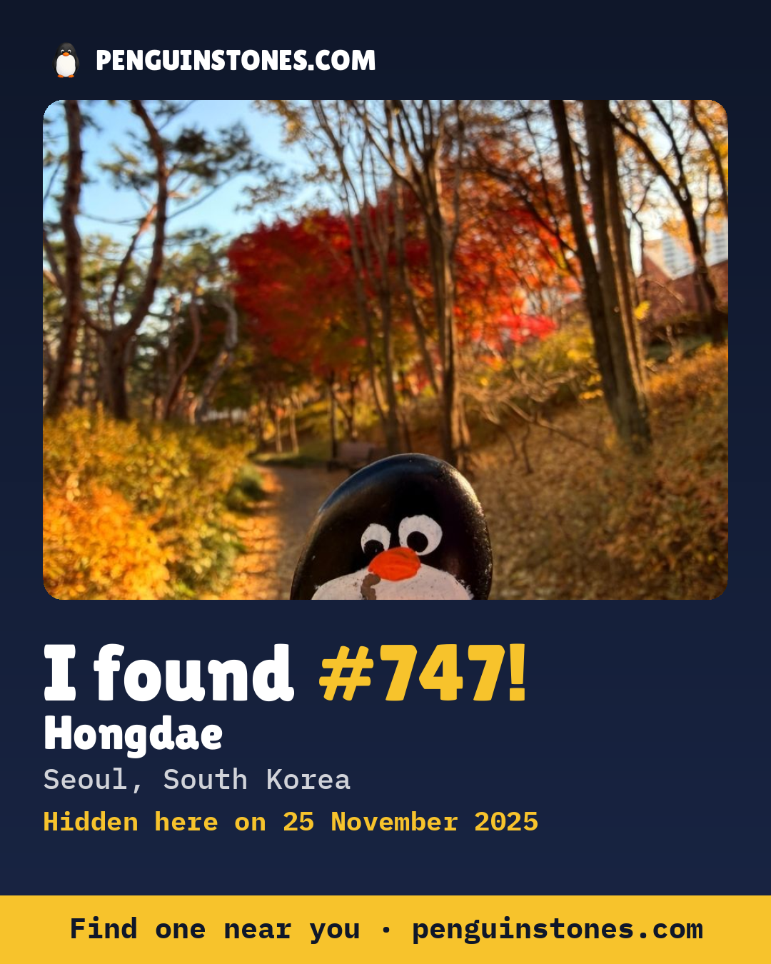 Obrázok s nápisom „I found #747“: fotka kameňa, kde je a ako ďaleko docestoval