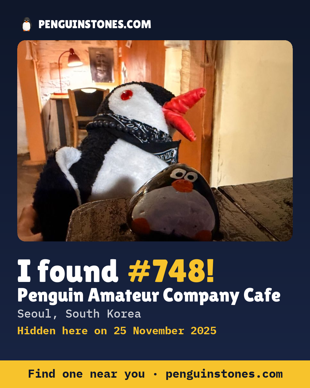 Obrázok s nápisom „I found #748“: fotka kameňa, kde je a ako ďaleko docestoval