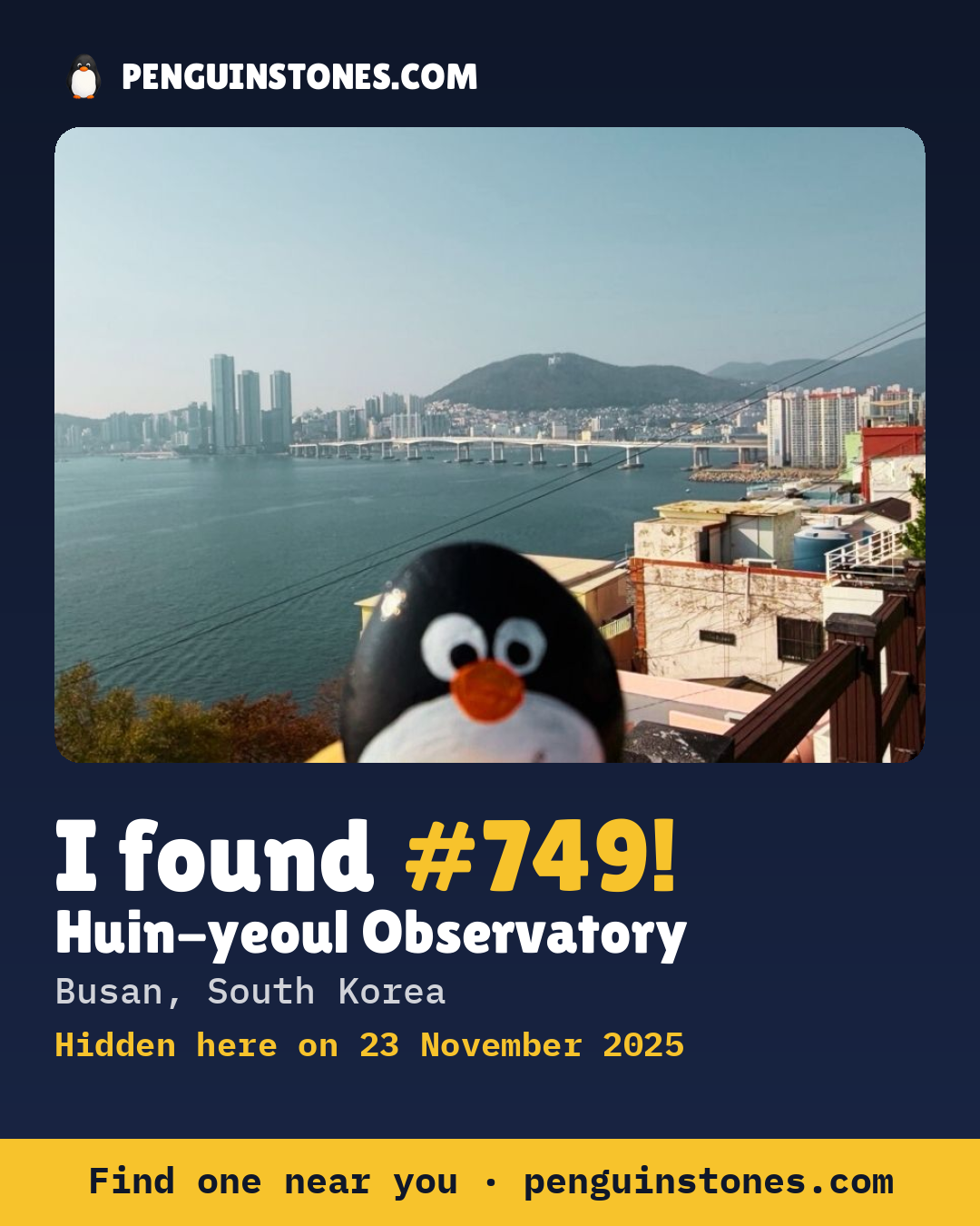 Obrázok s nápisom „I found #749“: fotka kameňa, kde je a ako ďaleko docestoval
