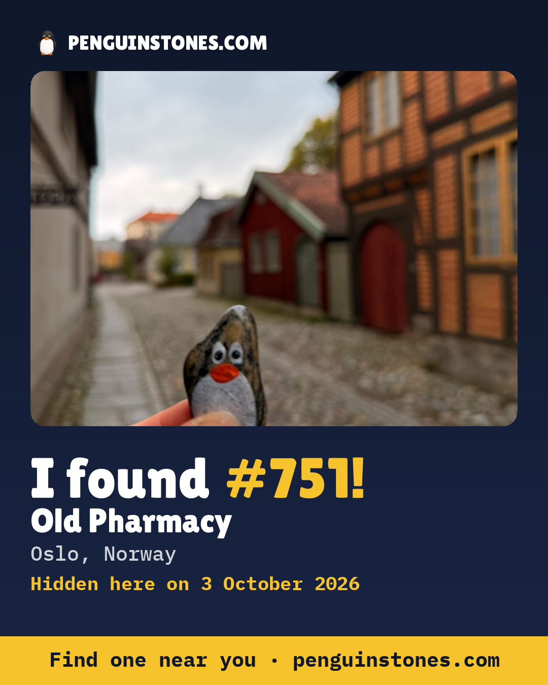 An “I found #751” picture: the stone’s photo, where it is and how far it has travelled