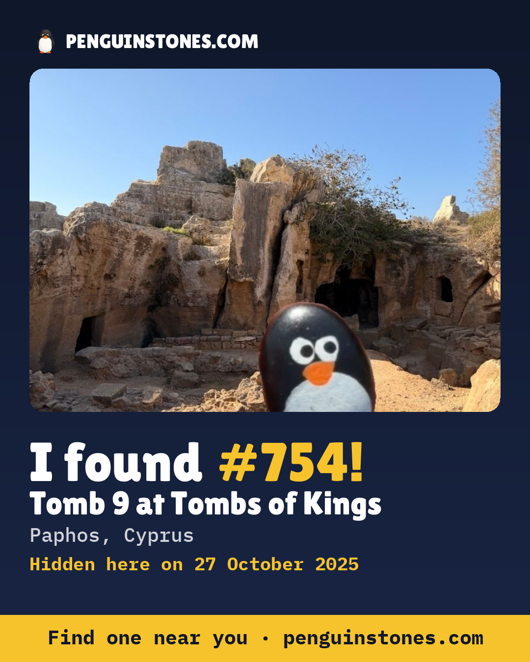 Obrázok s nápisom „I found #754“: fotka kameňa, kde je a ako ďaleko docestoval