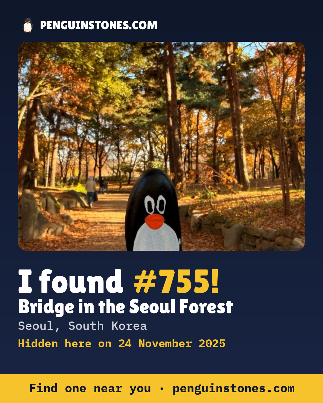 Obrázok s nápisom „I found #755“: fotka kameňa, kde je a ako ďaleko docestoval