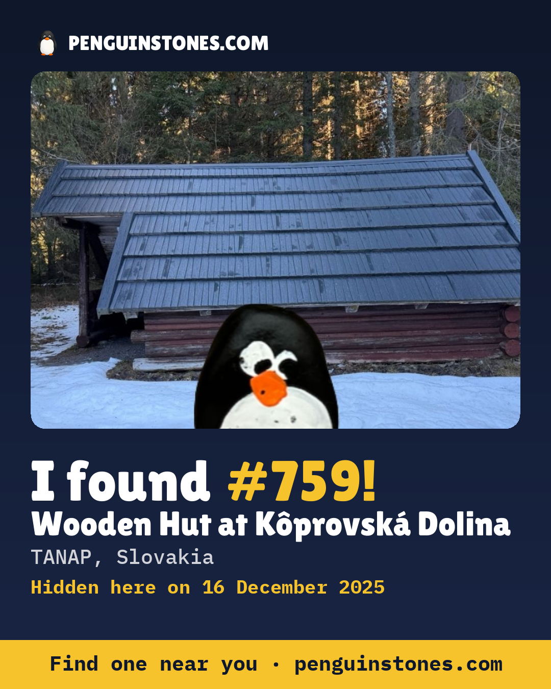 Obrázok s nápisom „I found #759“: fotka kameňa, kde je a ako ďaleko docestoval