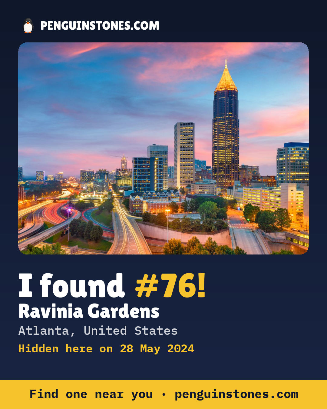 Obrázok s nápisom „I found #76“: fotka kameňa, kde je a ako ďaleko docestoval