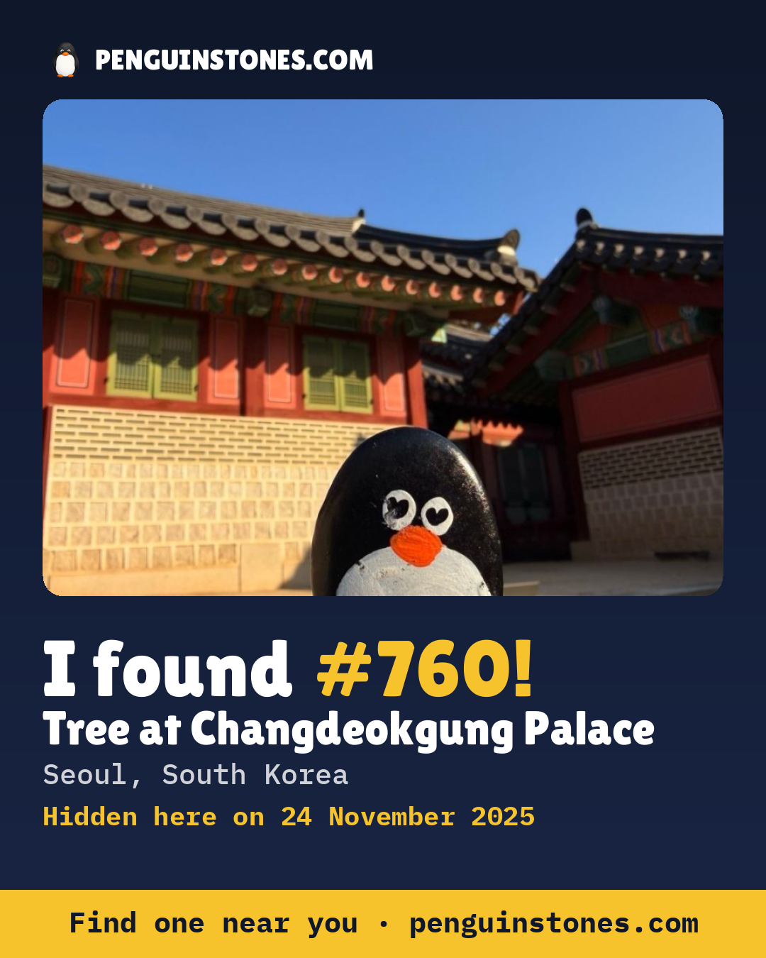Obrázok s nápisom „I found #760“: fotka kameňa, kde je a ako ďaleko docestoval