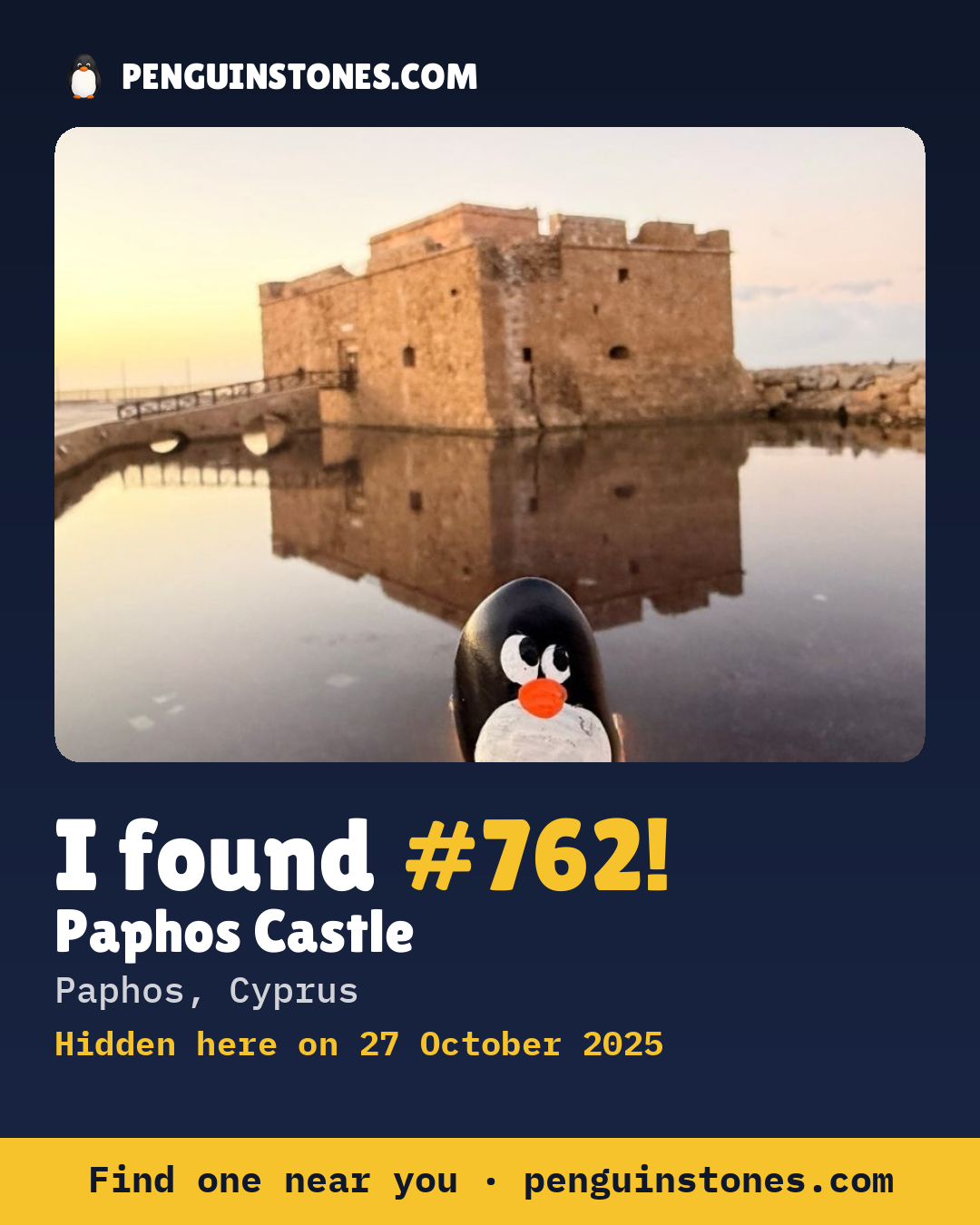 Obrázok s nápisom „I found #762“: fotka kameňa, kde je a ako ďaleko docestoval