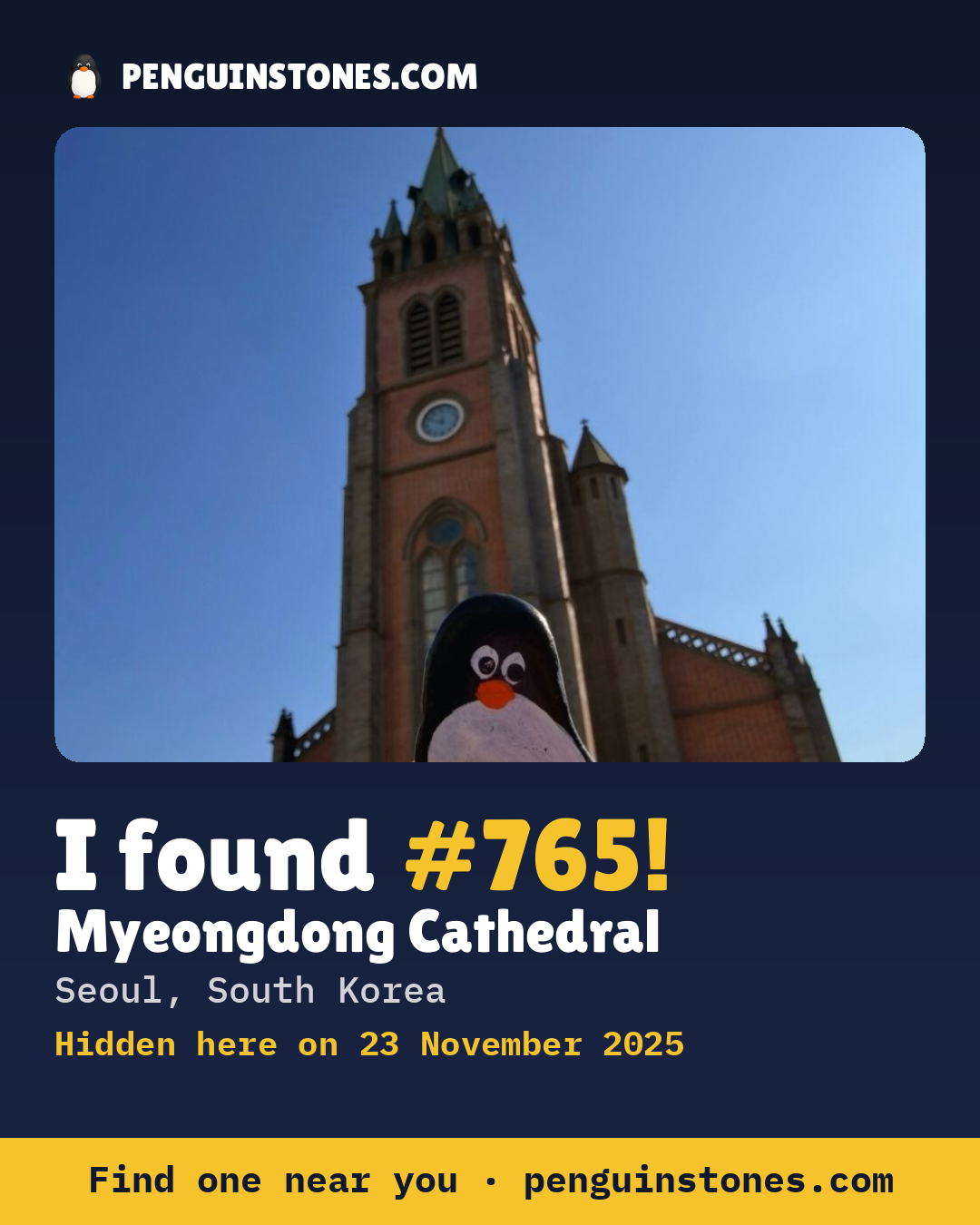 Obrázok s nápisom „I found #765“: fotka kameňa, kde je a ako ďaleko docestoval