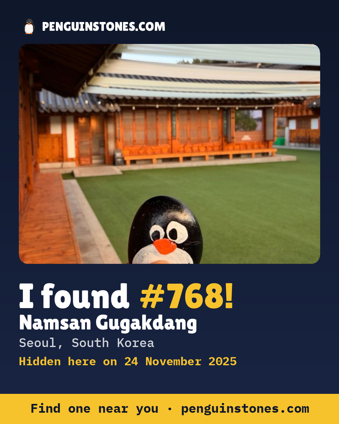 Obrázok s nápisom „I found #768“: fotka kameňa, kde je a ako ďaleko docestoval