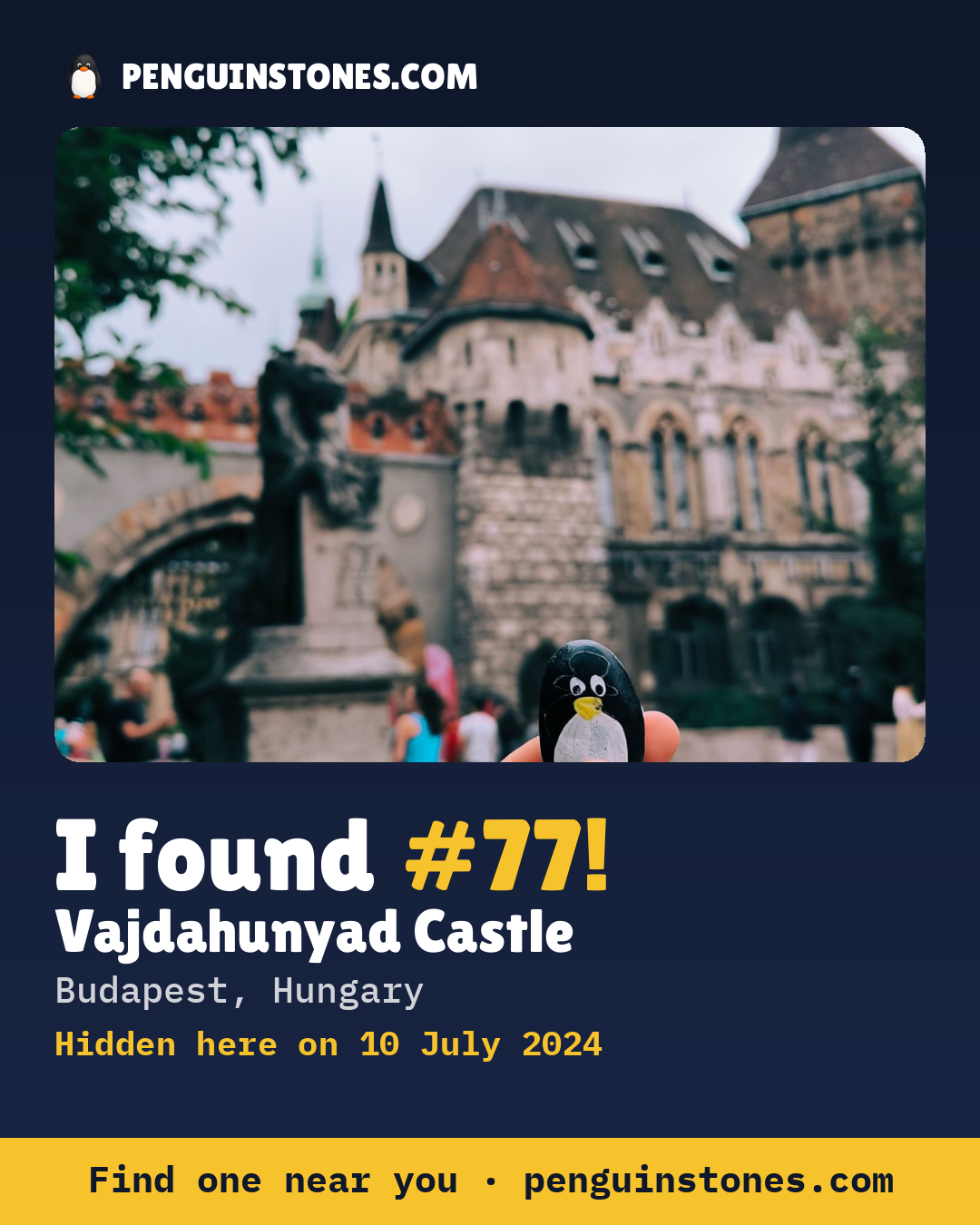 Obrázok s nápisom „I found #77“: fotka kameňa, kde je a ako ďaleko docestoval