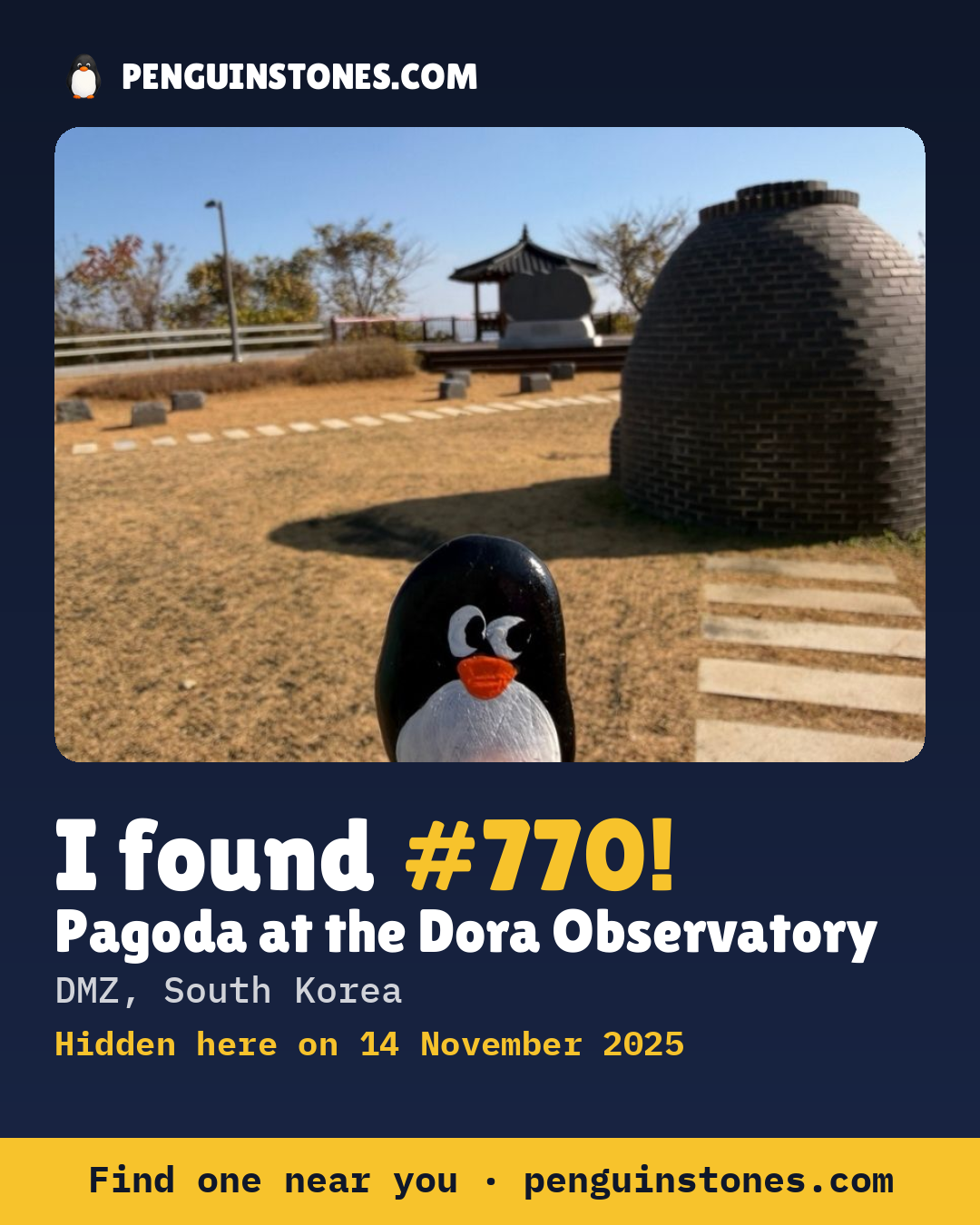 Obrázok s nápisom „I found #770“: fotka kameňa, kde je a ako ďaleko docestoval