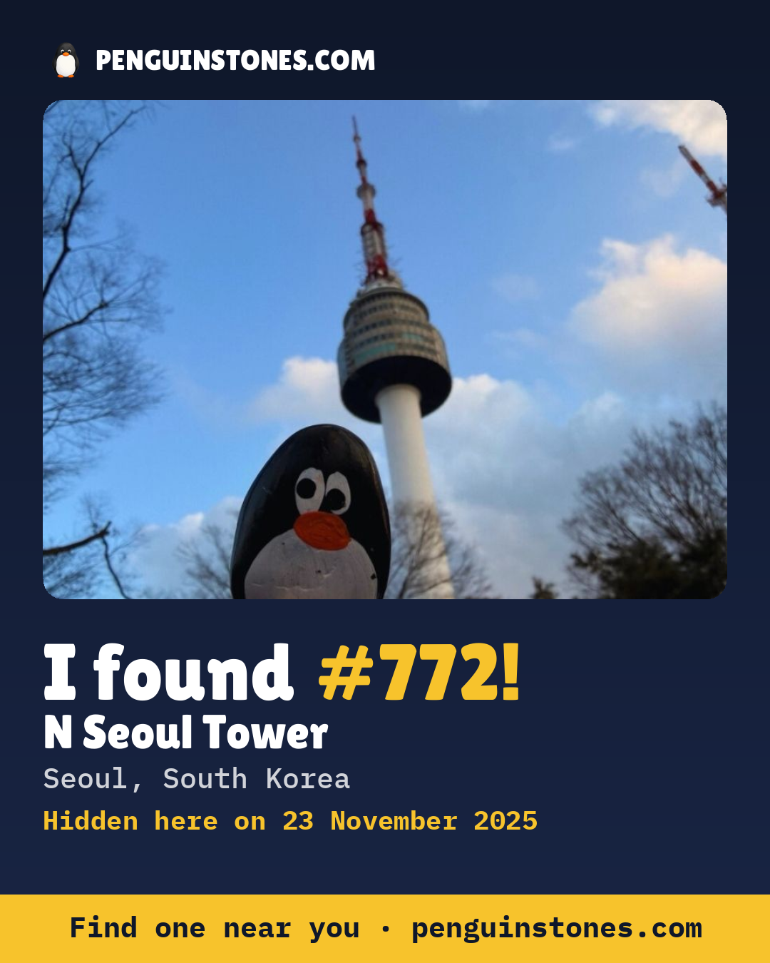 Obrázok s nápisom „I found #772“: fotka kameňa, kde je a ako ďaleko docestoval