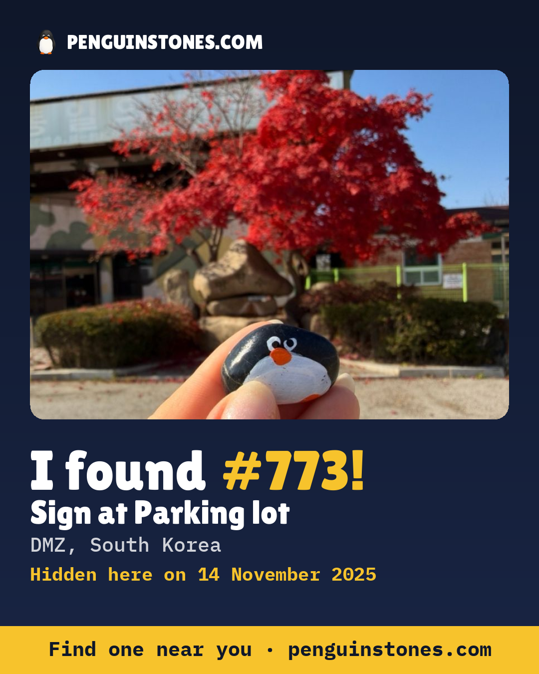 Obrázok s nápisom „I found #773“: fotka kameňa, kde je a ako ďaleko docestoval