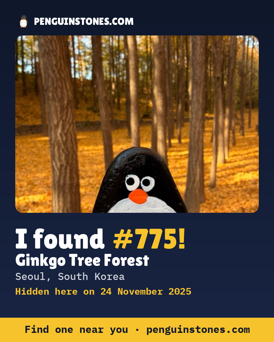 Obrázok s nápisom „I found #775“: fotka kameňa, kde je a ako ďaleko docestoval
