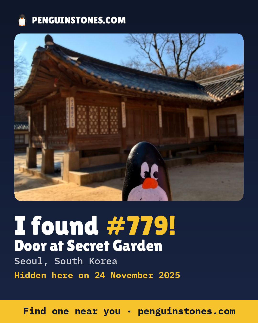 Obrázok s nápisom „I found #779“: fotka kameňa, kde je a ako ďaleko docestoval