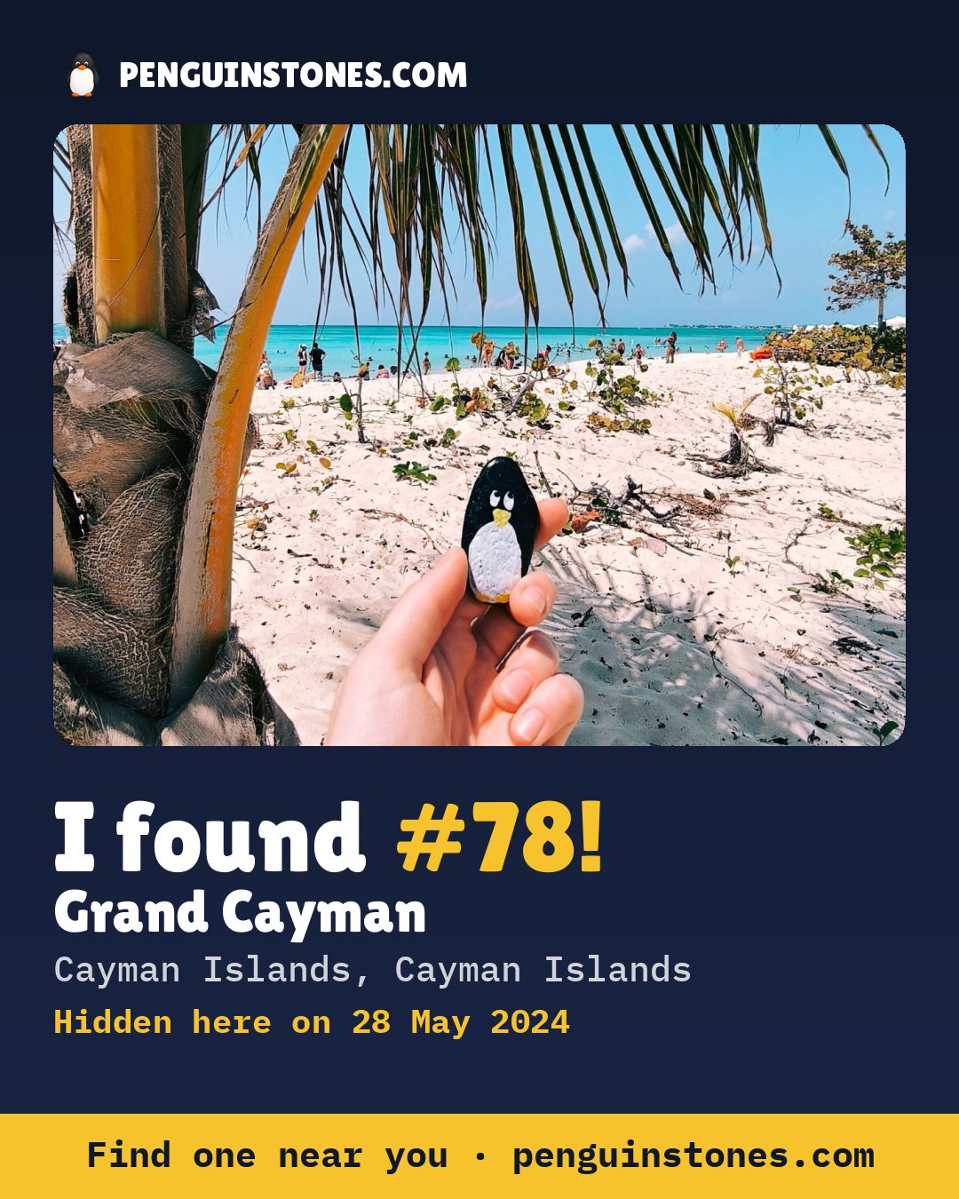 Obrázok s nápisom „I found #78“: fotka kameňa, kde je a ako ďaleko docestoval