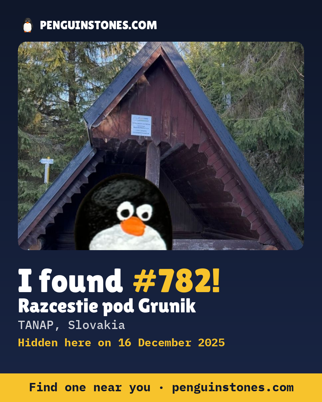 Obrázok s nápisom „I found #782“: fotka kameňa, kde je a ako ďaleko docestoval