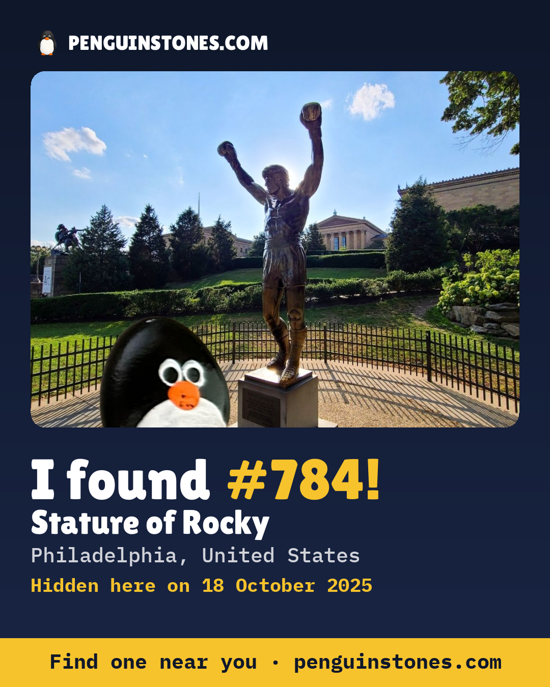 Obrázok s nápisom „I found #784“: fotka kameňa, kde je a ako ďaleko docestoval