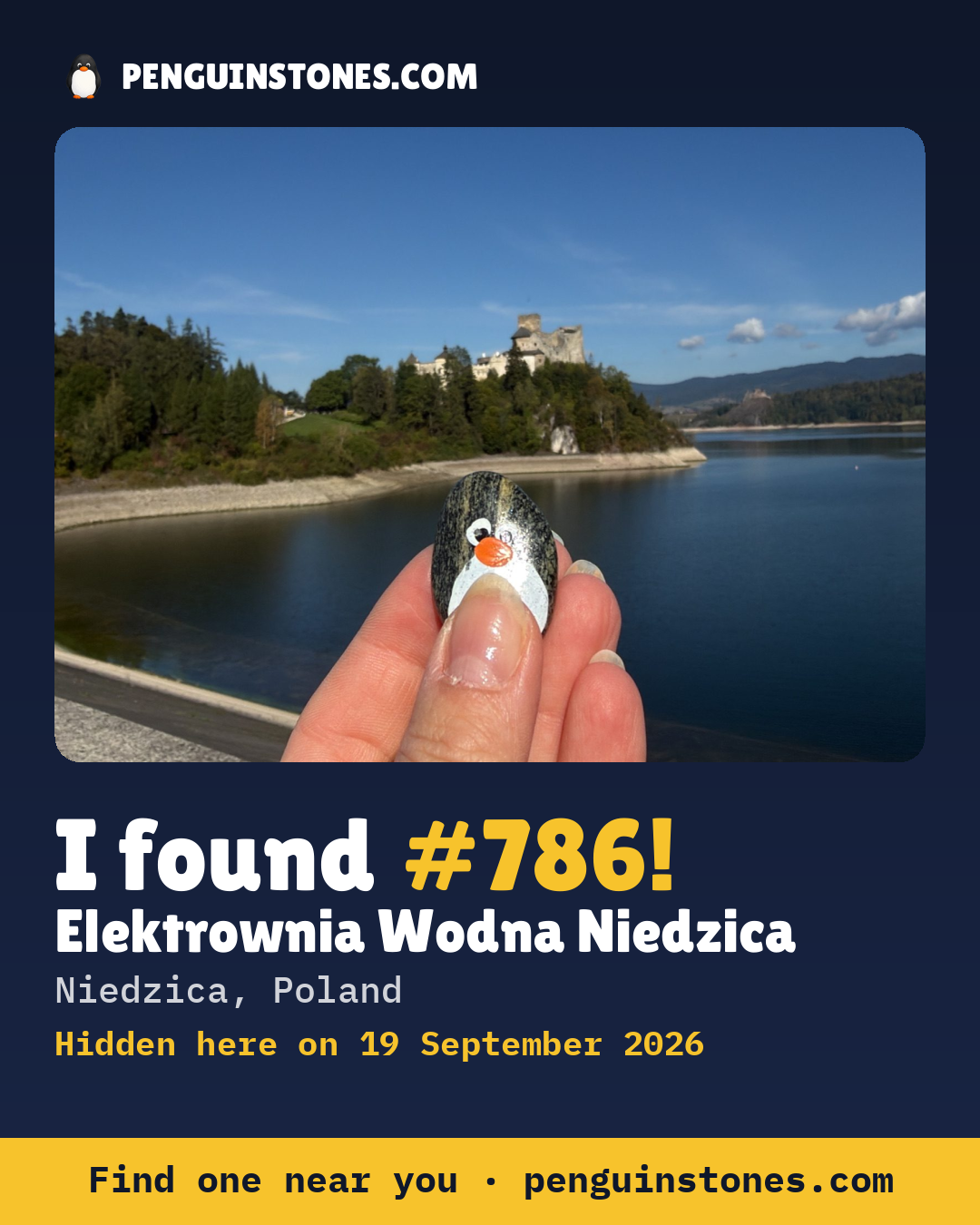 Obrázok s nápisom „I found #786“: fotka kameňa, kde je a ako ďaleko docestoval
