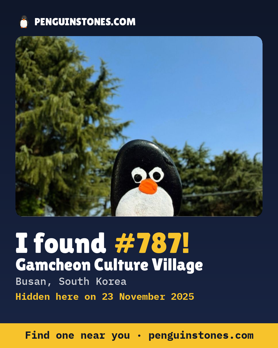 Obrázok s nápisom „I found #787“: fotka kameňa, kde je a ako ďaleko docestoval
