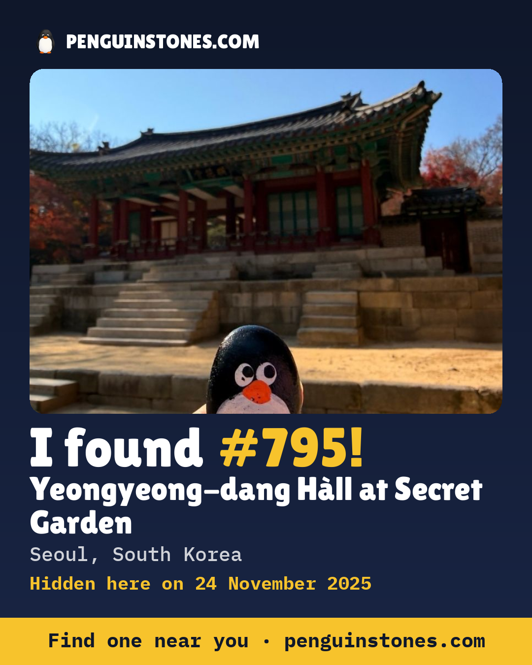 Obrázok s nápisom „I found #795“: fotka kameňa, kde je a ako ďaleko docestoval