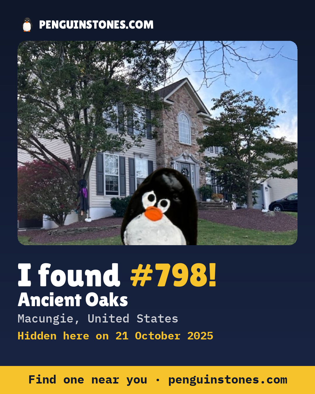 Obrázok s nápisom „I found #798“: fotka kameňa, kde je a ako ďaleko docestoval