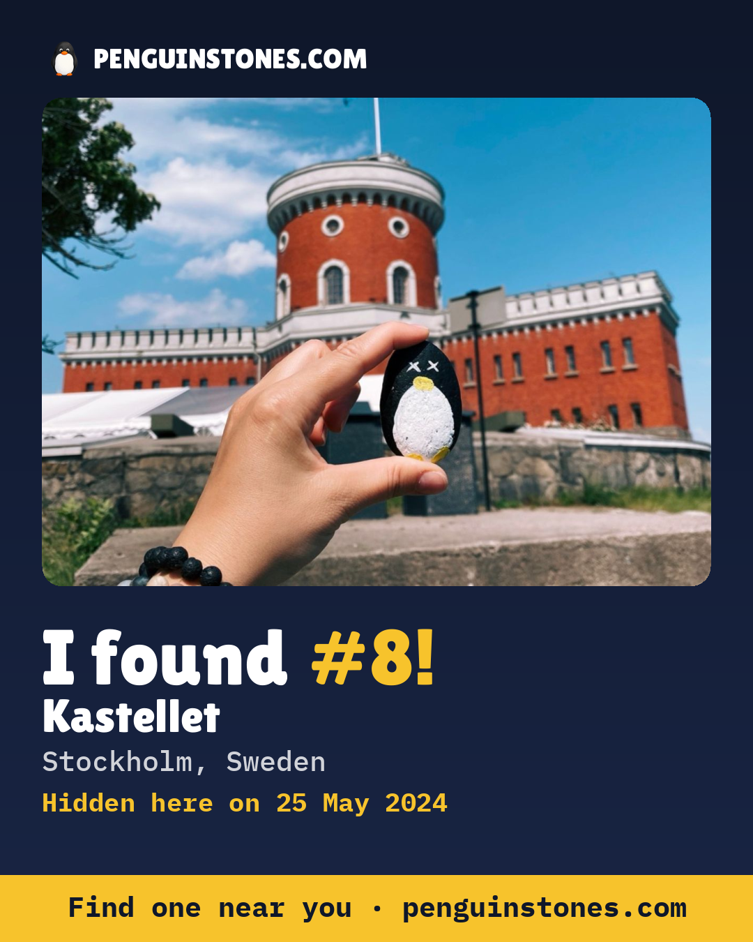 Obrázok s nápisom „I found #8“: fotka kameňa, kde je a ako ďaleko docestoval