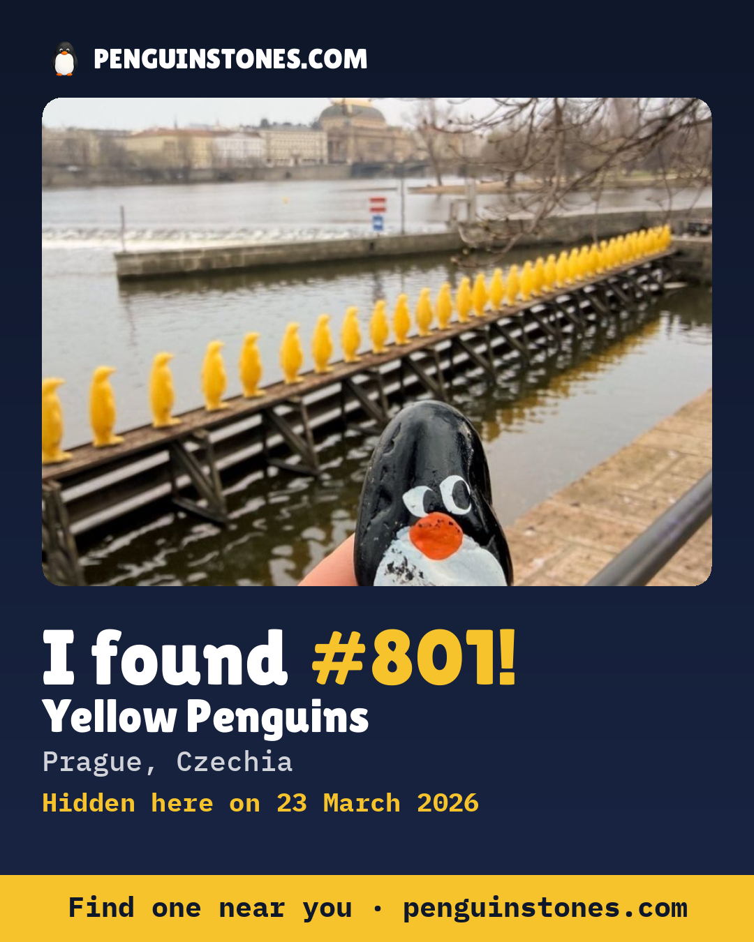 Obrázok s nápisom „I found #801“: fotka kameňa, kde je a ako ďaleko docestoval